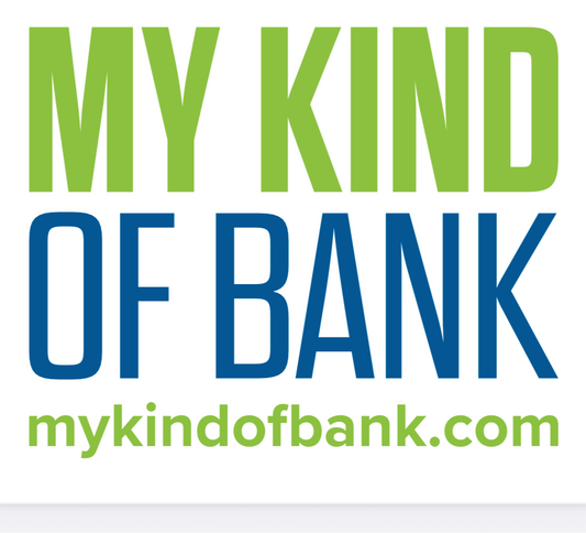 Text reads: “MY KIND OF COFFEE” in large green and blue letters, with “Chickadee Coffee Roasters” in smaller green letters below, all on a white background.